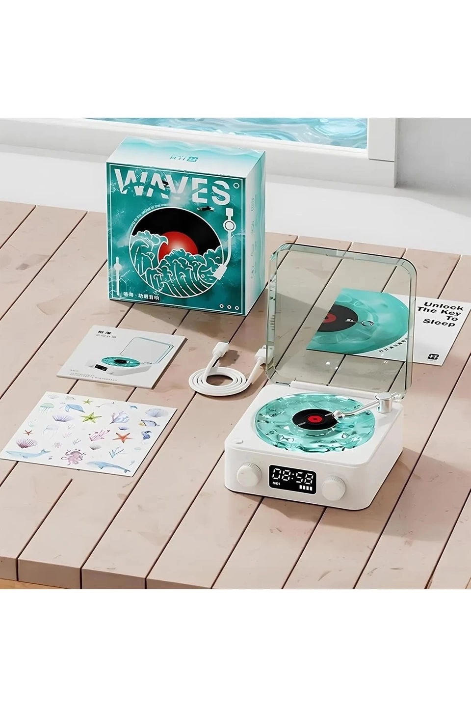 BUĞZ Waves Nostalji Plak Görünümlü Bluetooth Hoparlör 3d Ses Dalgası Retro Müzik Plak Mavi