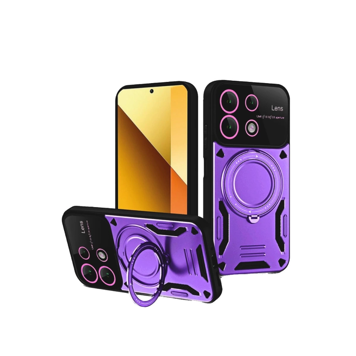 BUĞZ Xiaomi Redmi Note 13 4g Kılıf Joy Lens Standlı Kapak - Mor