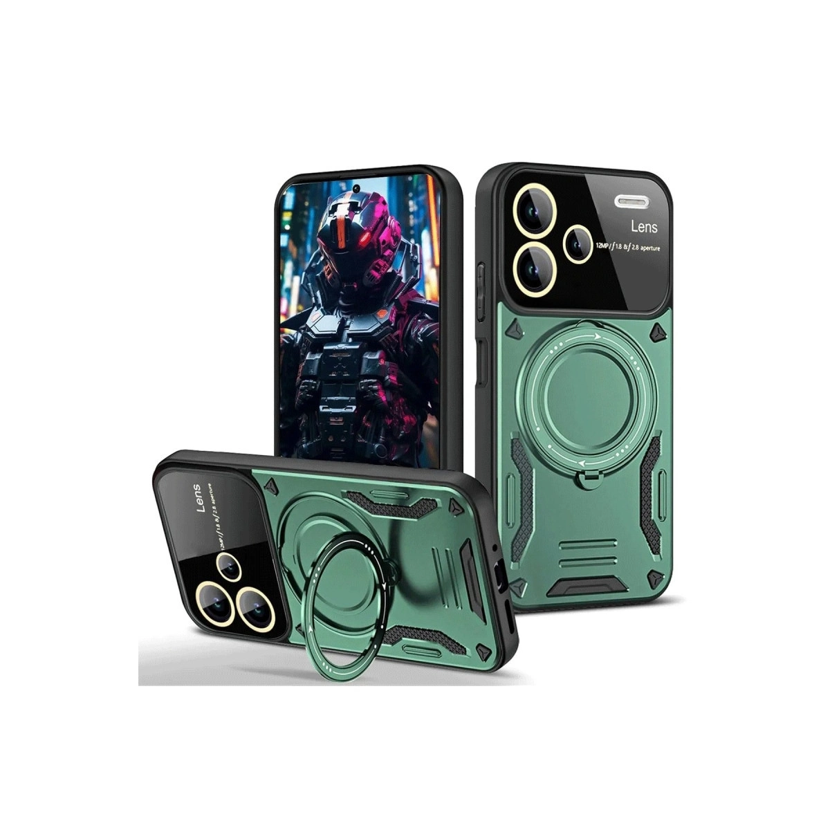 BUĞZ Xiaomi Redmi Note 13 Pro Plus Joy Lens Standlı Kapak - Koyu Yeşil