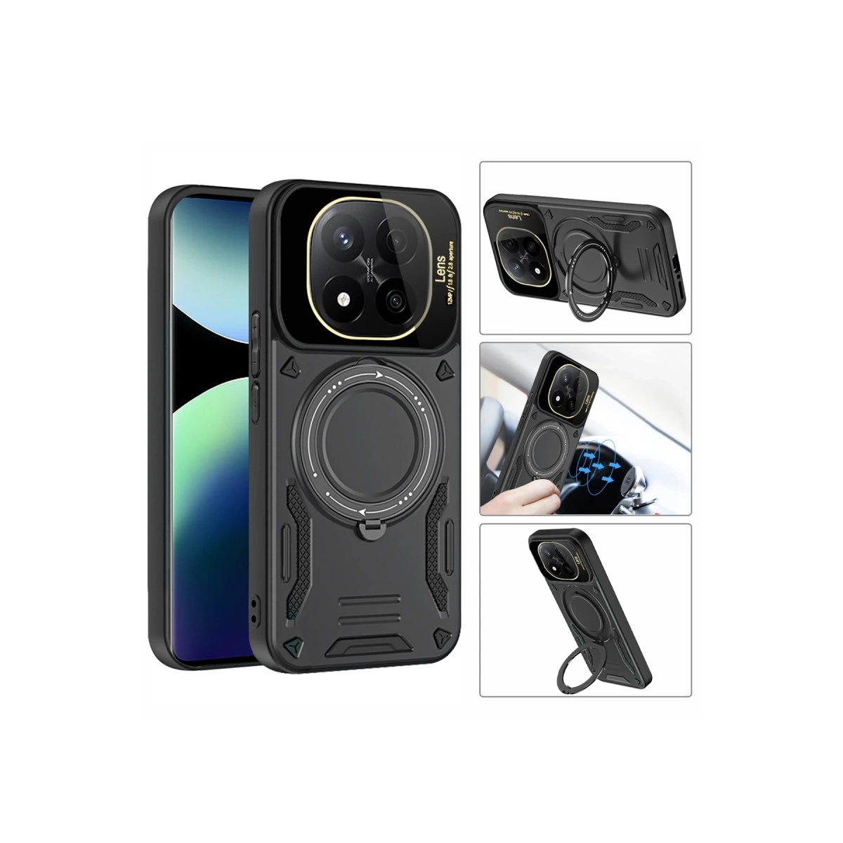 BUĞZ Xiaomi Redmi Note 14 Pro Plus Kılıf Joy Lens Standlı Kapak - Siyah