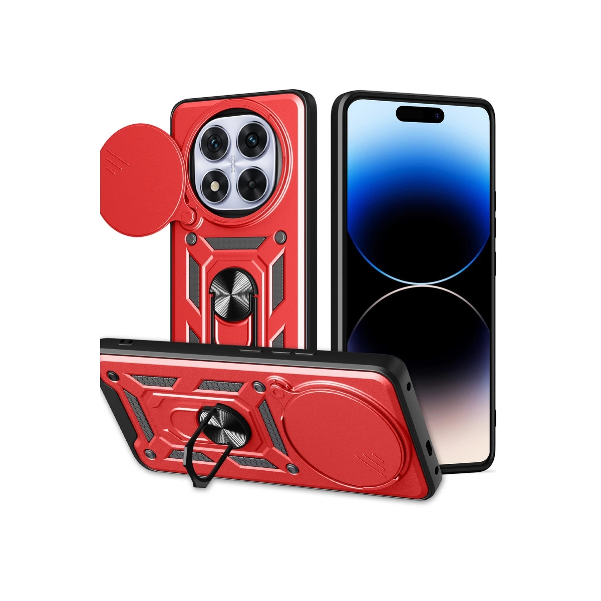 BUĞZ Xiaomi Redmi Note 14 Pro Plus Kılıf Pars Lens Yüzüklü Silikon - Kırmızı