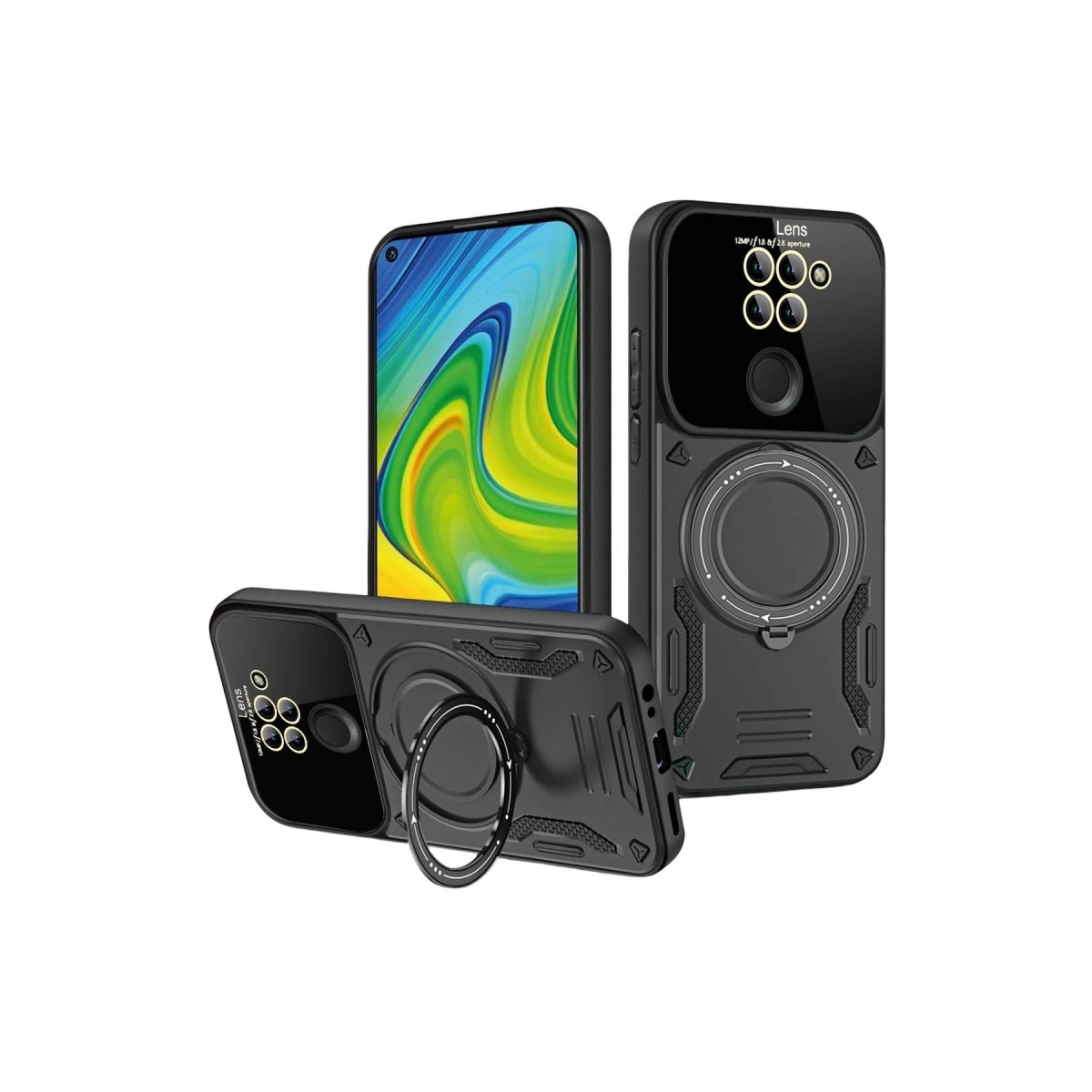 BUĞZ Xiaomi Redmi Note 9 Joy Lens Standlı Kapak - Siyah