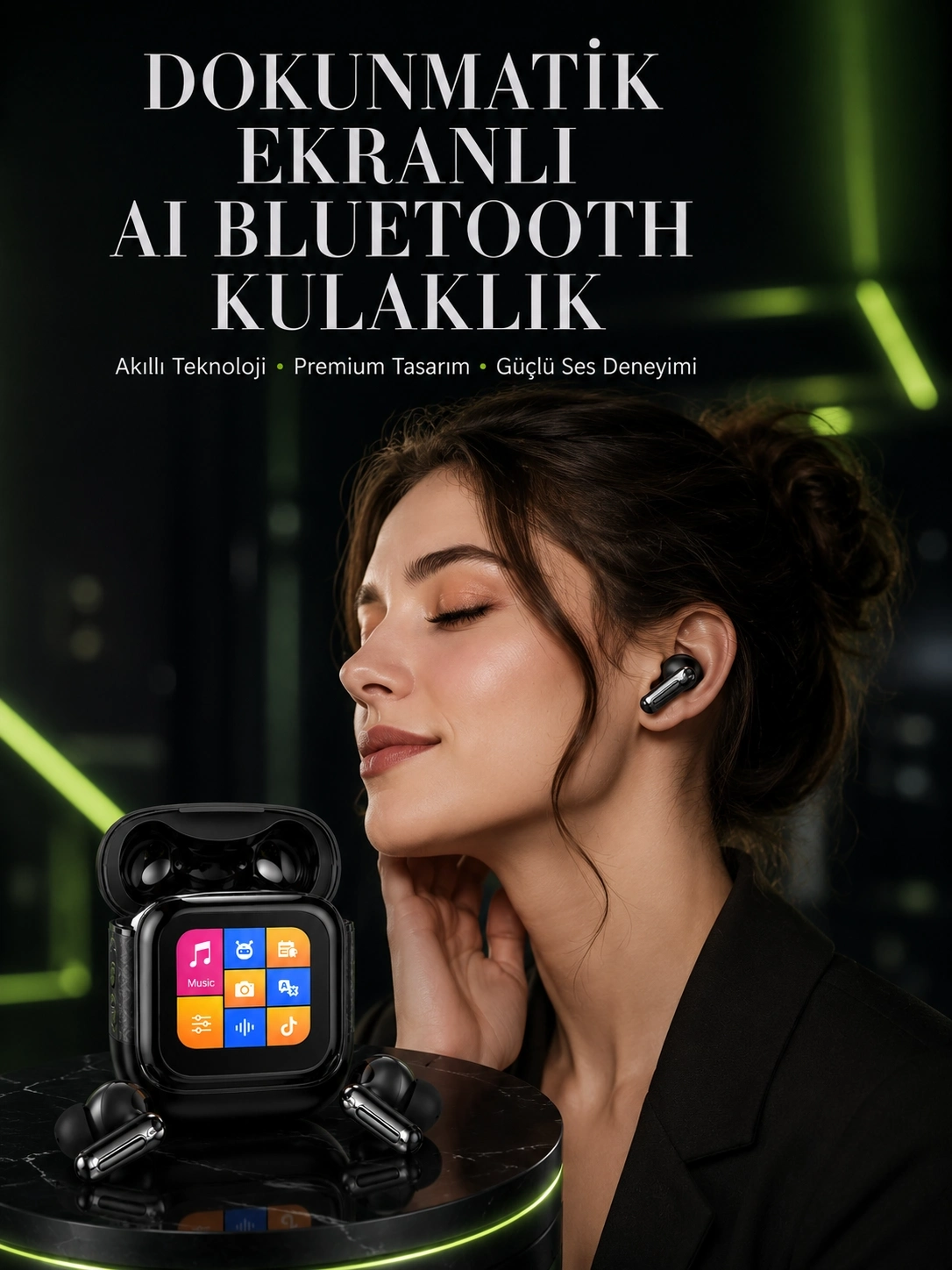 BUĞZ Yeni Nesil AI Bluetooth Kulaklık Akıllı Dokunmatik Ekranlı