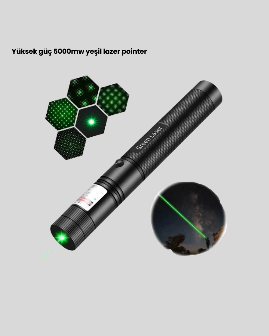 BUĞZ Yüksek Güçlü Yeşil Lazer Pointer 5000mW Şarjlı