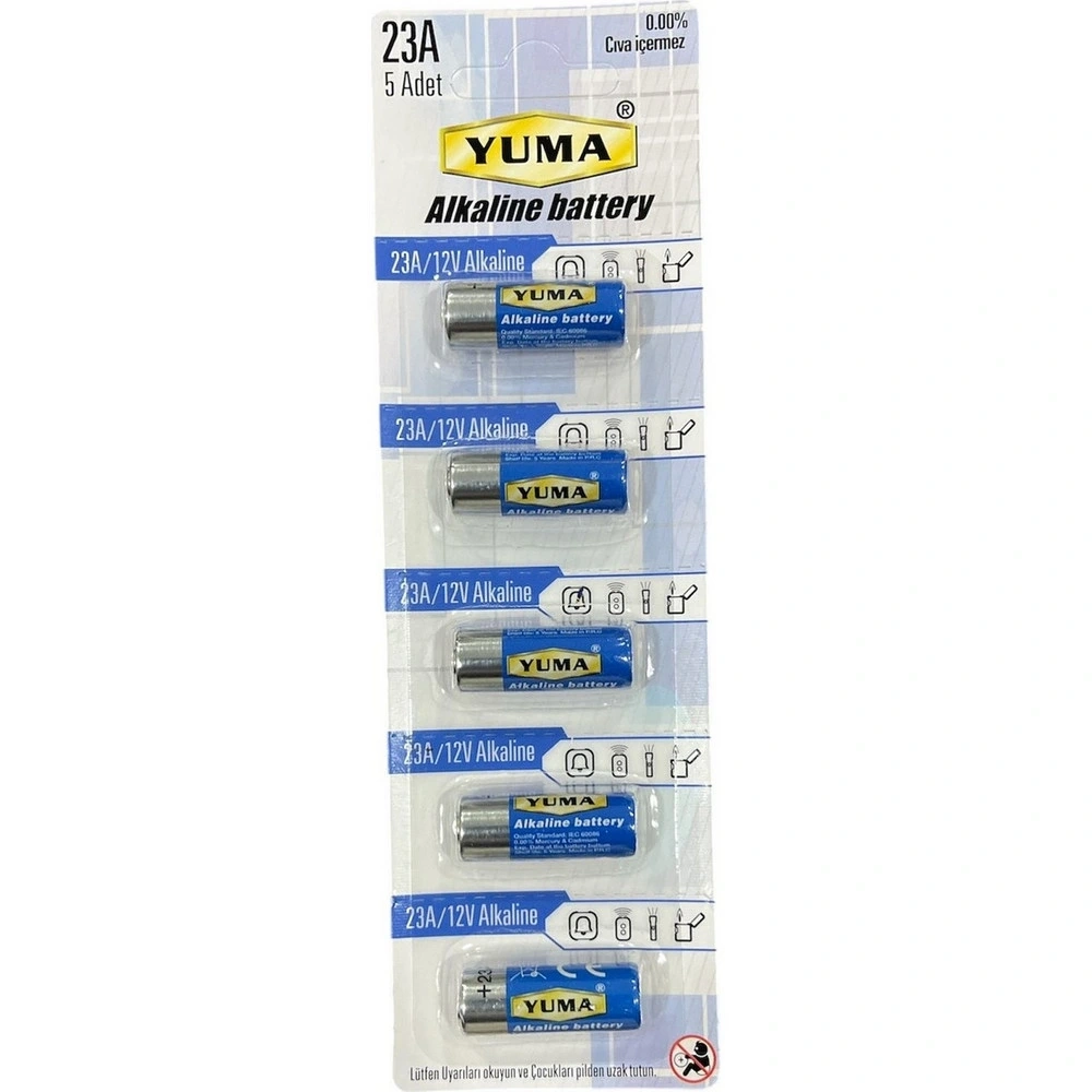 BUĞZ Yuma 23a Mn23 V23a V23ga 12 Volt Alkalin Pil 5’li Paket BUĞZ Yuma 23a Mn23 V23a V23ga 12 Volt Alkalin Pil 5’li Paket