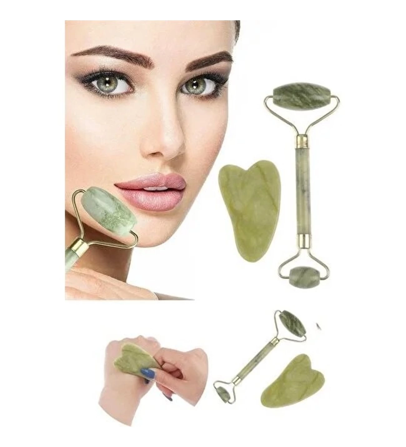 BUĞZ Jade Roller Gua Sha Taşı Seti BUĞZ Jade Roller Gua Sha Taşı Seti