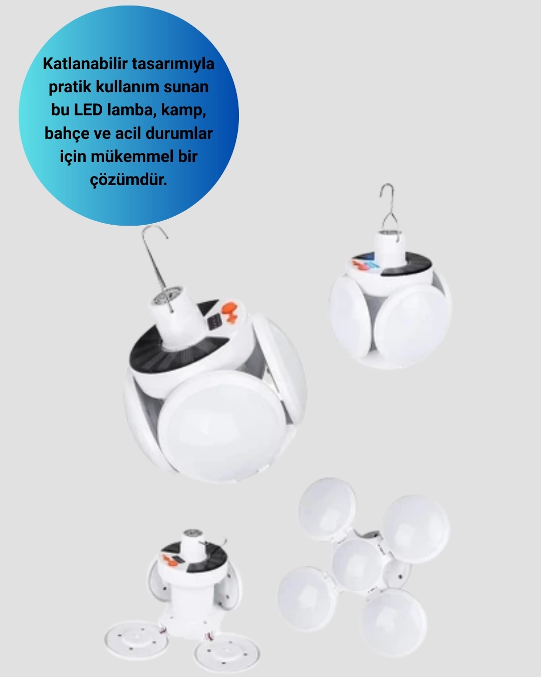 BUĞZ Katlanabilir 5 Kanatlı Solar LED Bahçe ve Kamp Lambası BUĞZ Katlanabilir 5 Kanatlı Solar LED Bahçe ve Kamp Lambası