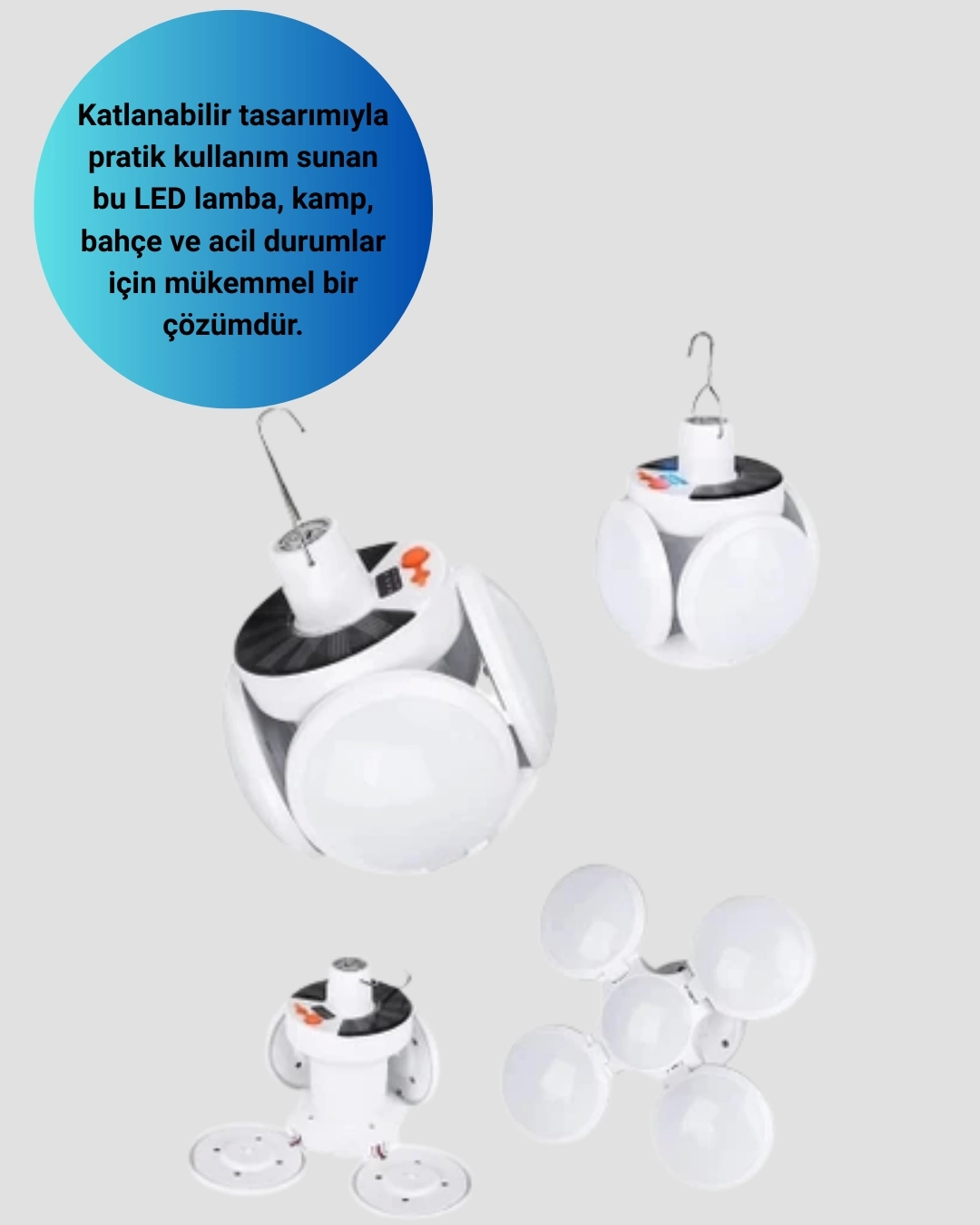 BUĞZ USB ve Solar Şarjlı Katlanabilir 5 Taraflı LED Lamba