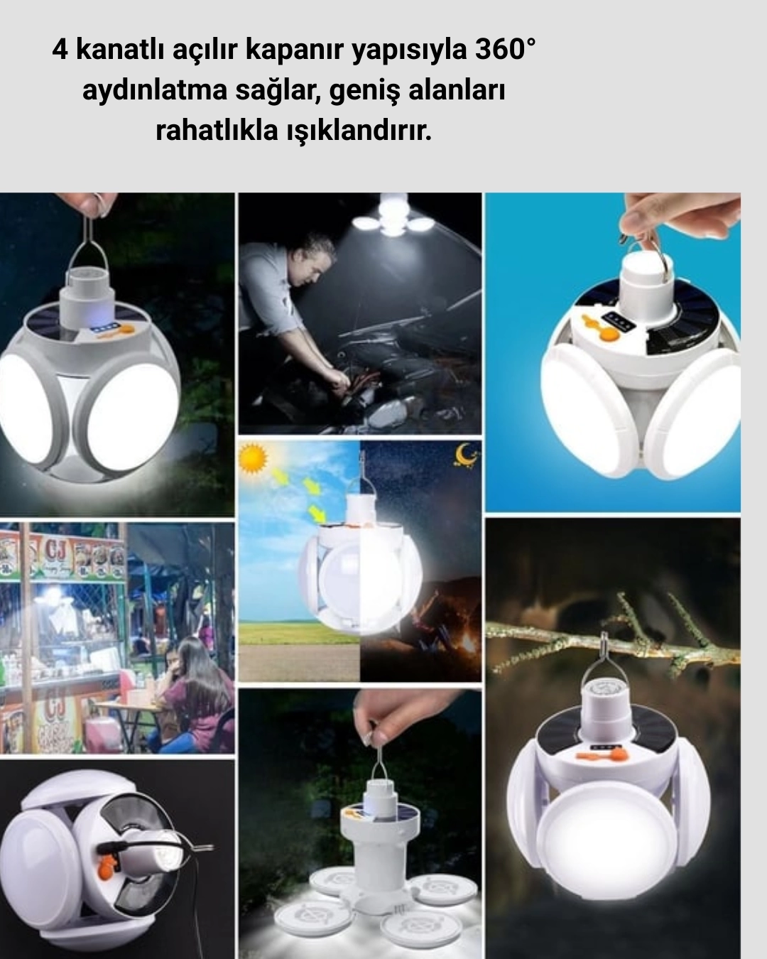 BUĞZ USB ve Solar Şarjlı Katlanabilir 5 Taraflı LED Lamba