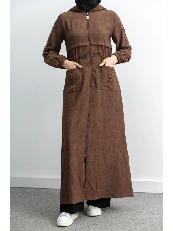 BÜZGÜ DETAYLI İNCİLİ SPOR FERACE - KAHVE