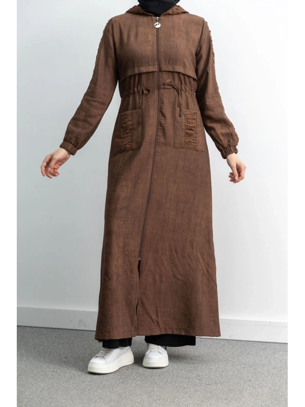 BÜZGÜ DETAYLI İNCİLİ SPOR FERACE - KAHVE