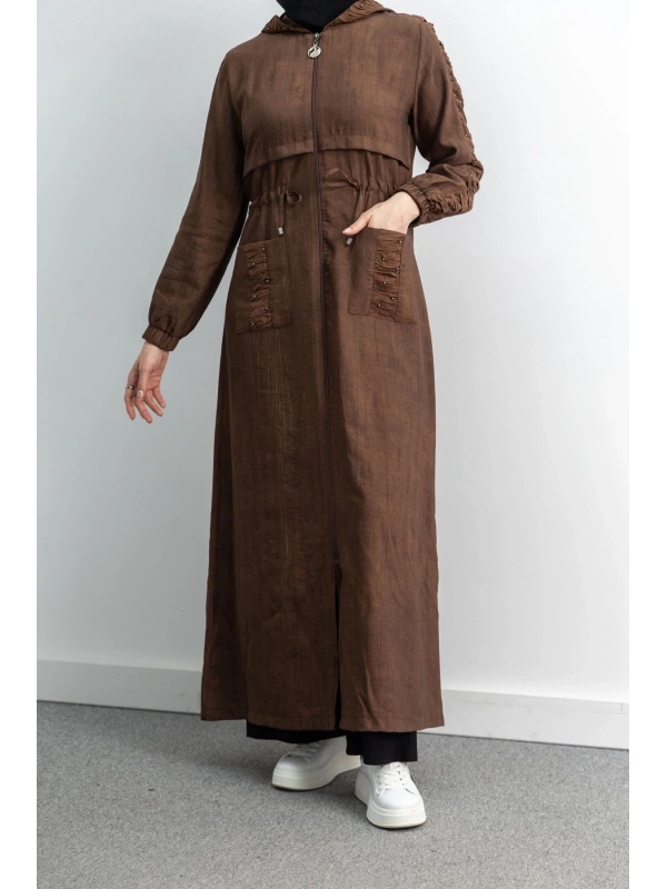 BÜZGÜ DETAYLI İNCİLİ SPOR FERACE - KAHVE