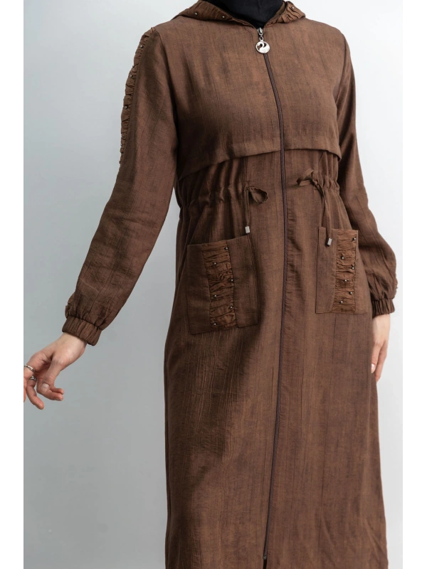 BÜZGÜ DETAYLI İNCİLİ SPOR FERACE - KAHVE