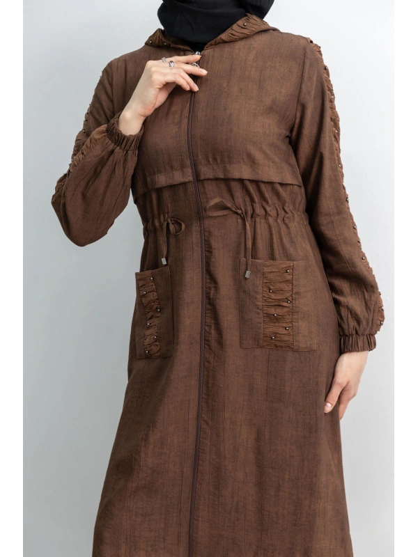 BÜZGÜ DETAYLI İNCİLİ SPOR FERACE - KAHVE