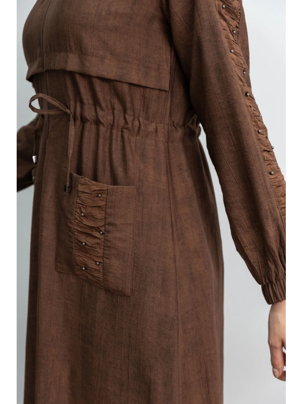 BÜZGÜ DETAYLI İNCİLİ SPOR FERACE - KAHVE