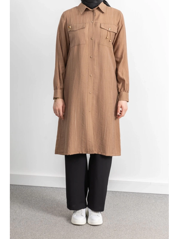 ROBADAN CEP DETAYLI KLASİK TUNİK - KAHVE