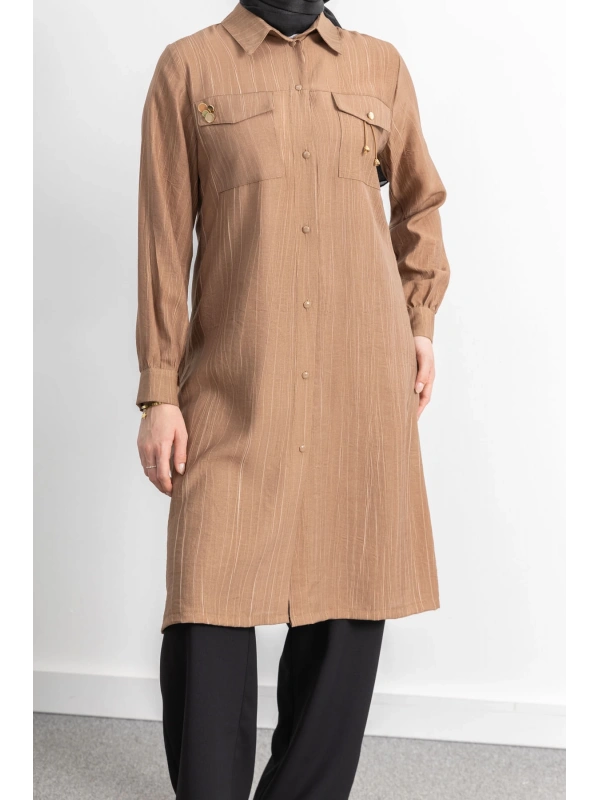 ROBADAN CEP DETAYLI KLASİK TUNİK - KAHVE