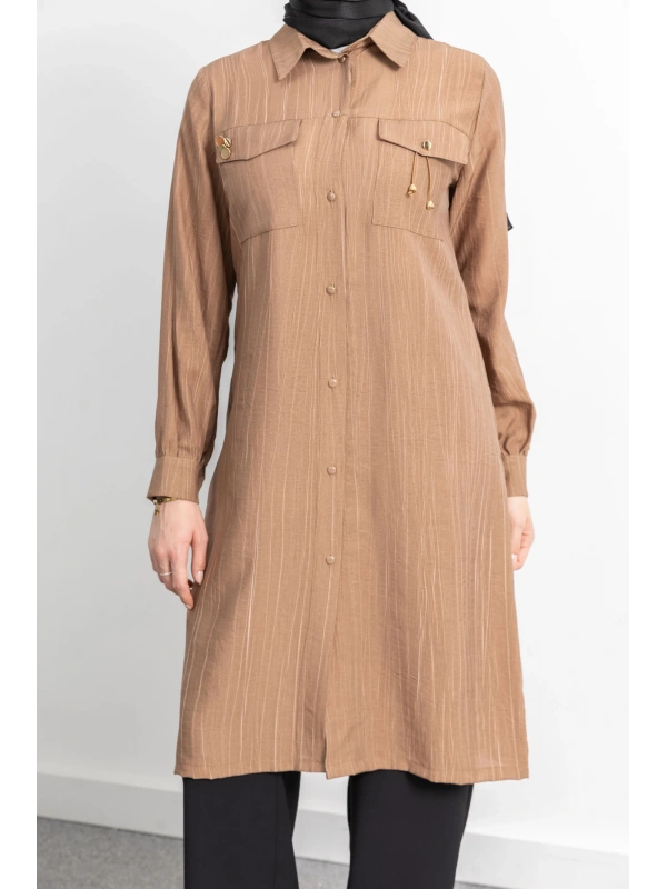 ROBADAN CEP DETAYLI KLASİK TUNİK - KAHVE