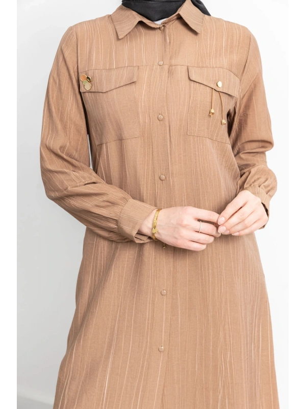 ROBADAN CEP DETAYLI KLASİK TUNİK - KAHVE