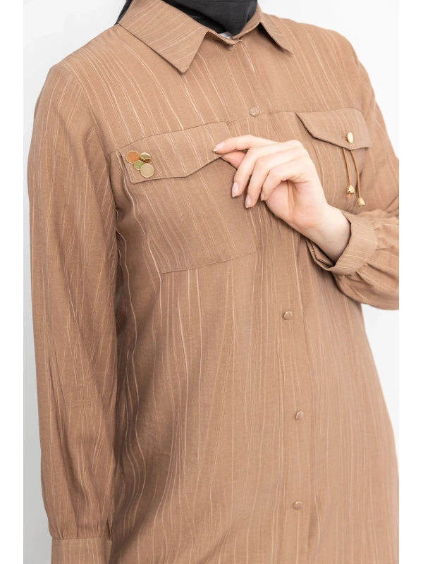 ROBADAN CEP DETAYLI KLASİK TUNİK - KAHVE