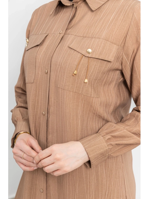 ROBADAN CEP DETAYLI KLASİK TUNİK - KAHVE