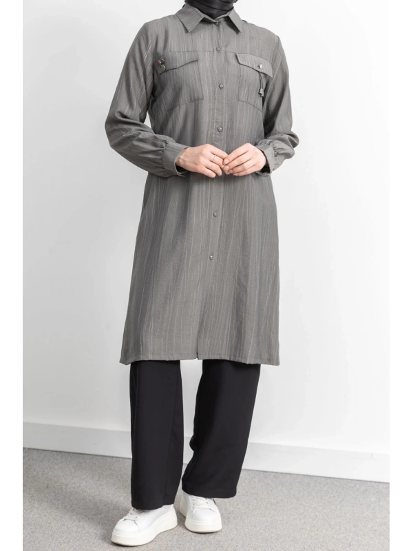 ROBADAN CEP DETAYLI KLASİK TUNİK - GRİ