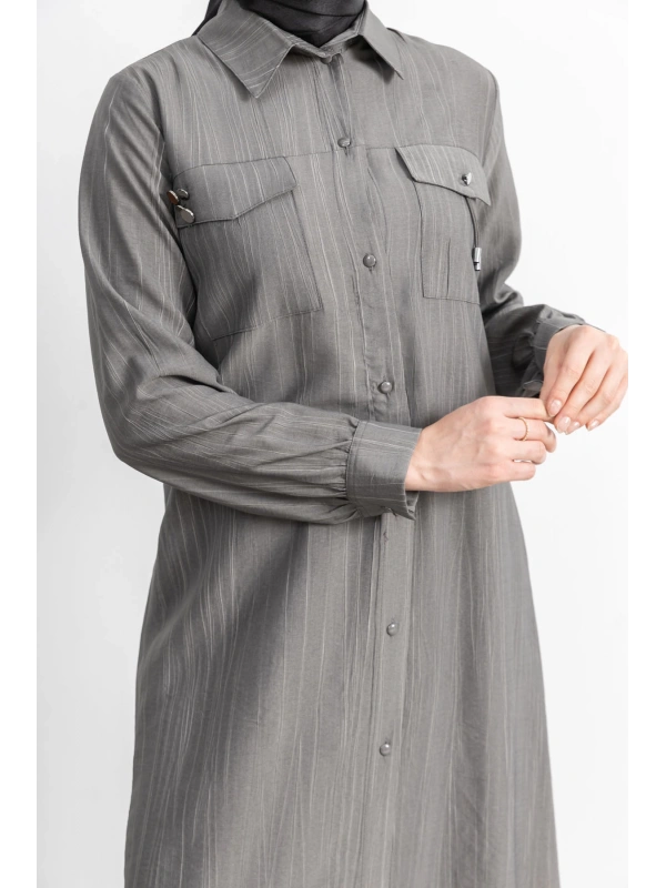 ROBADAN CEP DETAYLI KLASİK TUNİK - GRİ