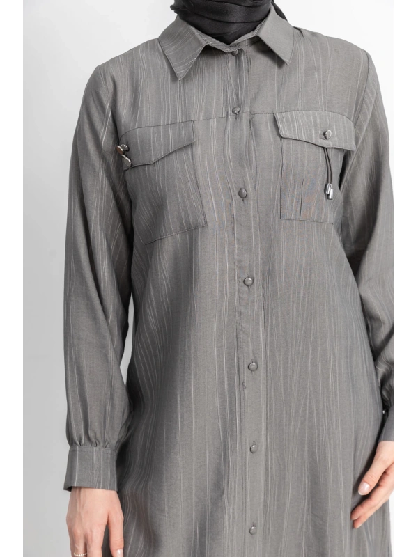 ROBADAN CEP DETAYLI KLASİK TUNİK - GRİ