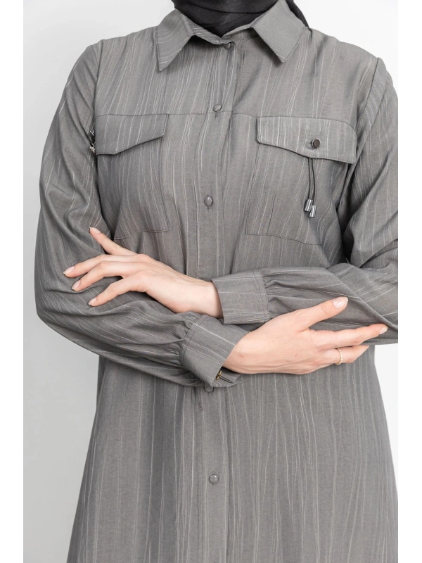 ROBADAN CEP DETAYLI KLASİK TUNİK - GRİ