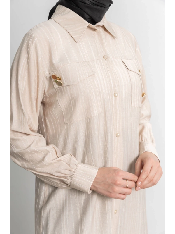 ROBADAN CEP DETAYLI KLASİK TUNİK - BEJ