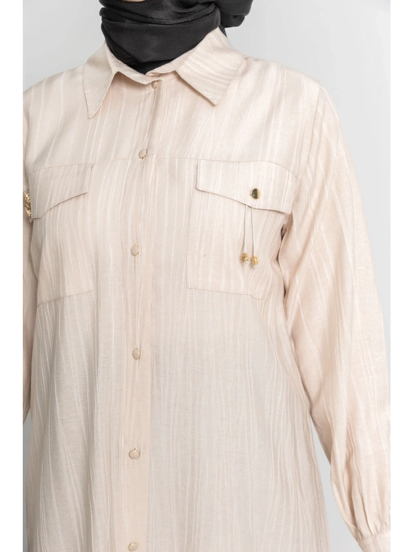 ROBADAN CEP DETAYLI KLASİK TUNİK - BEJ