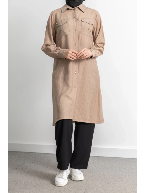 ROBADAN CEP DETAYLI KLASİK TUNİK - VİZON