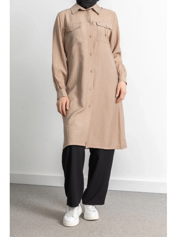 ROBADAN CEP DETAYLI KLASİK TUNİK - VİZON