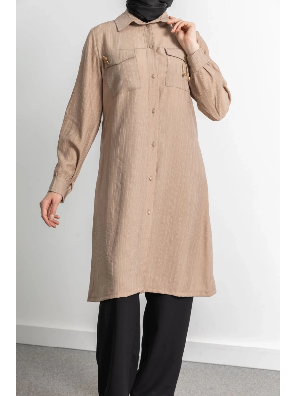 ROBADAN CEP DETAYLI KLASİK TUNİK - VİZON