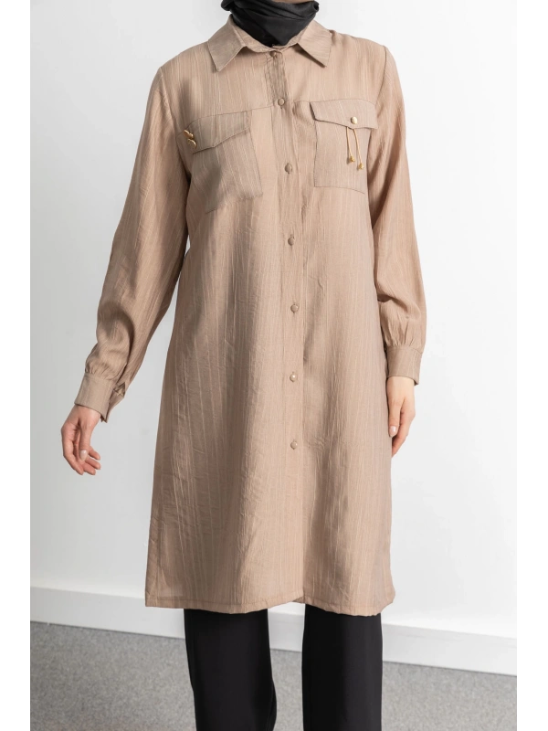 ROBADAN CEP DETAYLI KLASİK TUNİK - VİZON