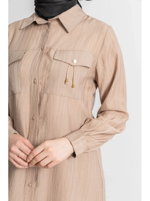 ROBADAN CEP DETAYLI KLASİK TUNİK - VİZON