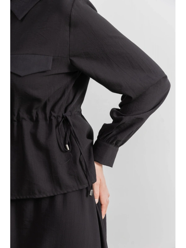 BEL BÜZGÜ DETAYLI ETEK TAKIM - SİYAH