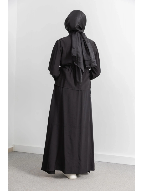 BEL BÜZGÜ DETAYLI ETEK TAKIM - SİYAH