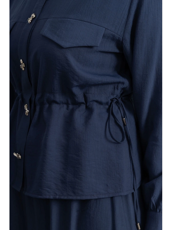 BEL BÜZGÜ DETAYLI ETEK TAKIM - LACİVERT