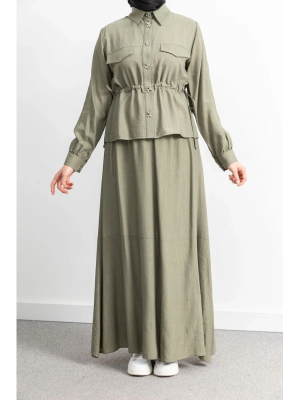 BEL BÜZGÜ DETAYLI ETEK TAKIM - HAKİ