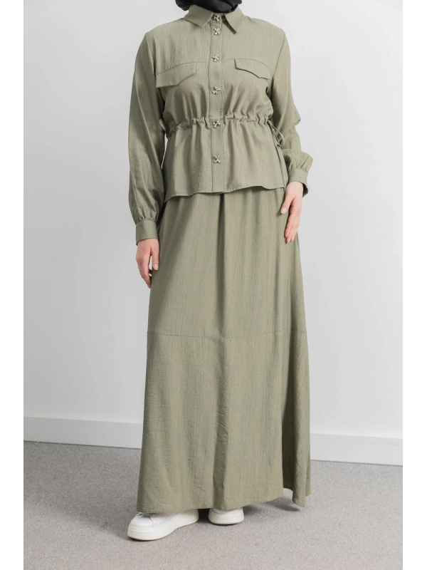 BEL BÜZGÜ DETAYLI ETEK TAKIM - HAKİ