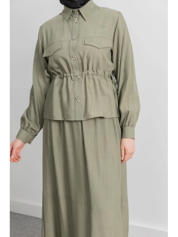 BEL BÜZGÜ DETAYLI ETEK TAKIM - HAKİ