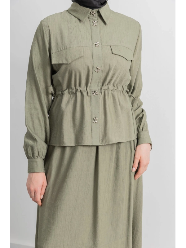 BEL BÜZGÜ DETAYLI ETEK TAKIM - HAKİ