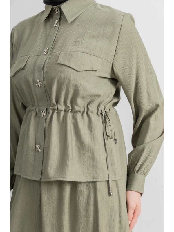 BEL BÜZGÜ DETAYLI ETEK TAKIM - HAKİ