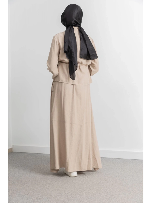 BEL BÜZGÜ DETAYLI ETEK TAKIM - BEJ