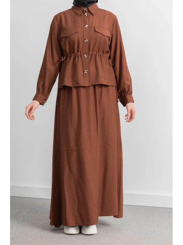 BEL BÜZGÜ DETAYLI ETEK TAKIM - KİREMİT