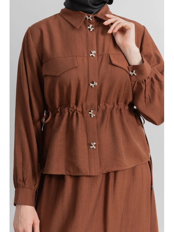 BEL BÜZGÜ DETAYLI ETEK TAKIM - KİREMİT