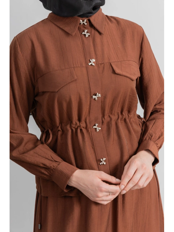 BEL BÜZGÜ DETAYLI ETEK TAKIM - KİREMİT