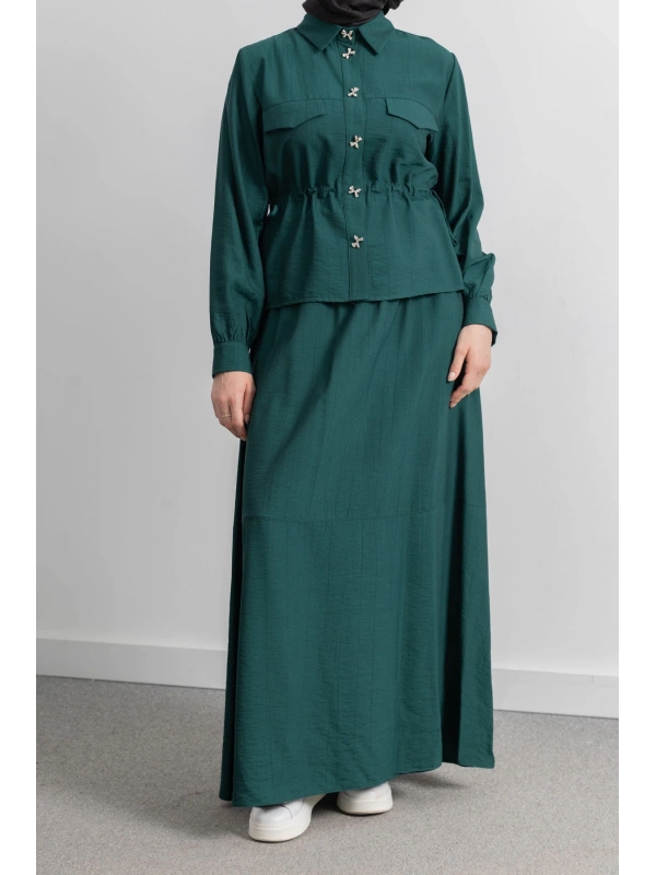 BEL BÜZGÜ DETAYLI ETEK TAKIM - ZÜMRÜT