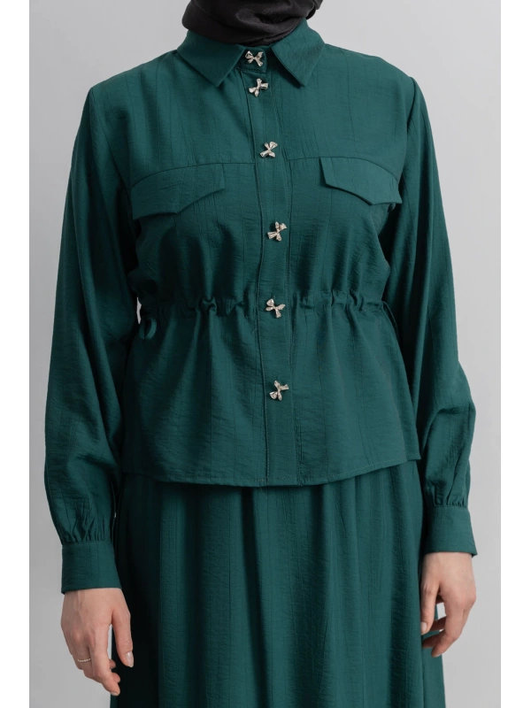 BEL BÜZGÜ DETAYLI ETEK TAKIM - ZÜMRÜT